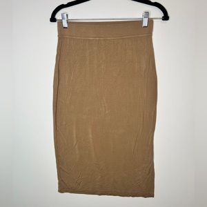 Stretch Midi skirt- Camel Side slit